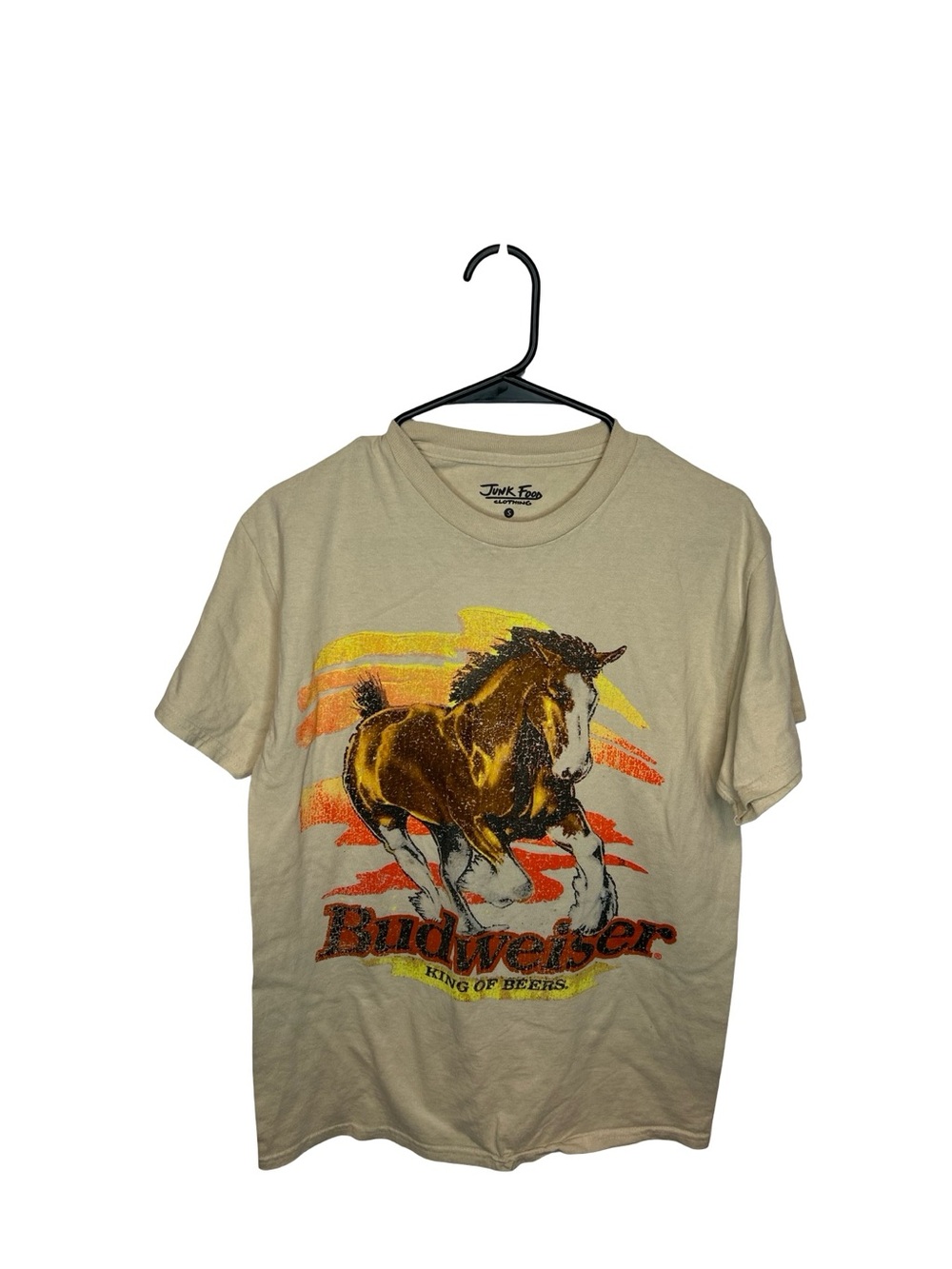 Budweiser Beige Short-Sleeve Graphic Horse Tee with Yellow & Orange Accents